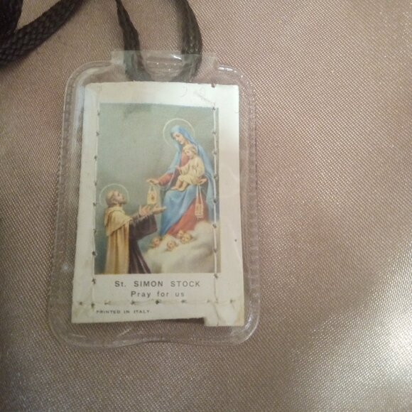 Vintage Wool-Backed Scapulars Catholic, Scapular Necklace, Brown ribbon. - Picture 5 of 8